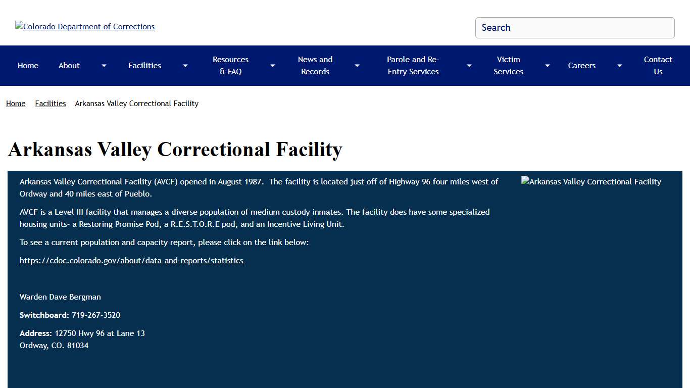 Arkansas Valley Correctional Facility | Colorado Department of Corrections